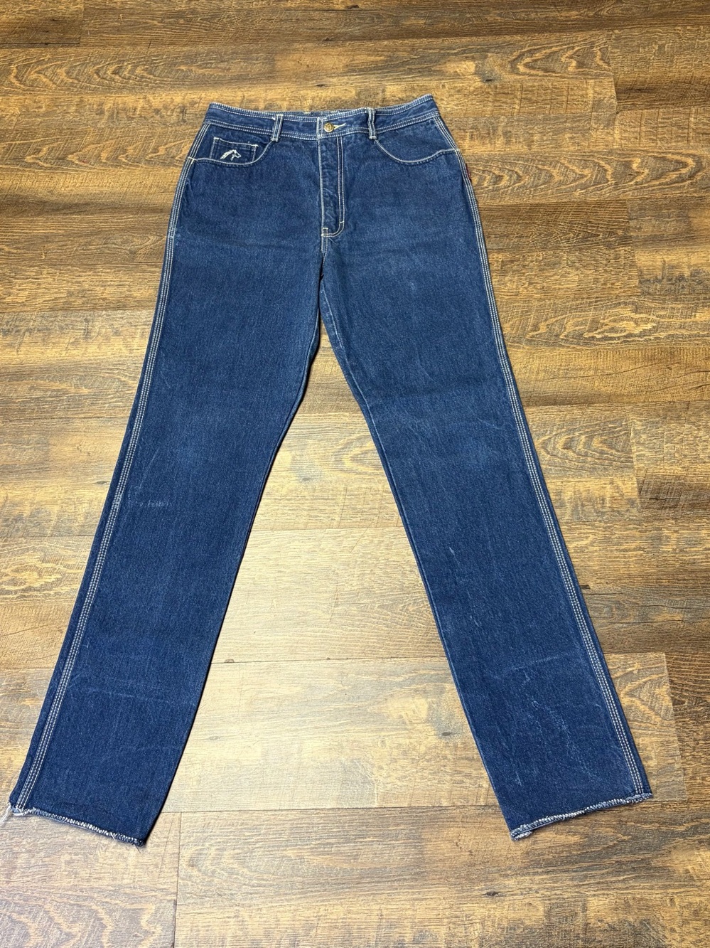 Vintage 80s Jordache Jean Women 33 (29) Pony High Waist Raw Indigo Denim Unhem - Picture 2 of 16